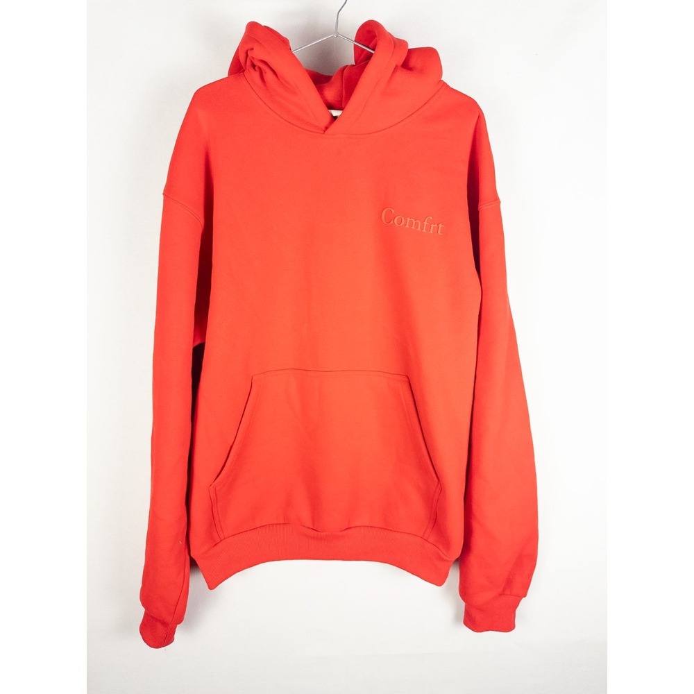 Comfrt Hoodie S Red Orange Oversized Pullover Fleece Embroidered Logo Unisex